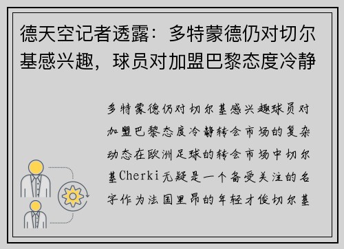 德天空记者透露：多特蒙德仍对切尔基感兴趣，球员对加盟巴黎态度冷静